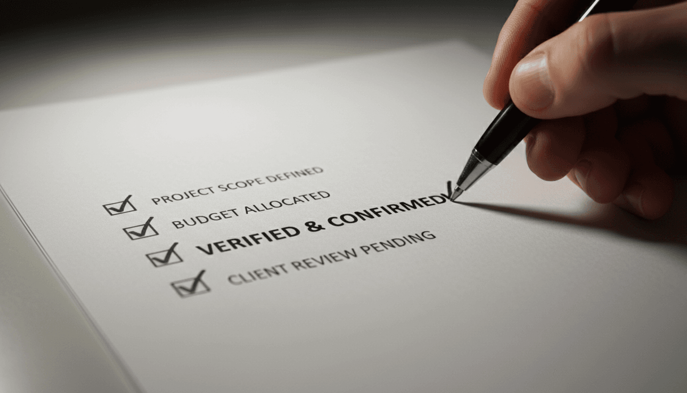 Detailed verification checklist with checkmarks