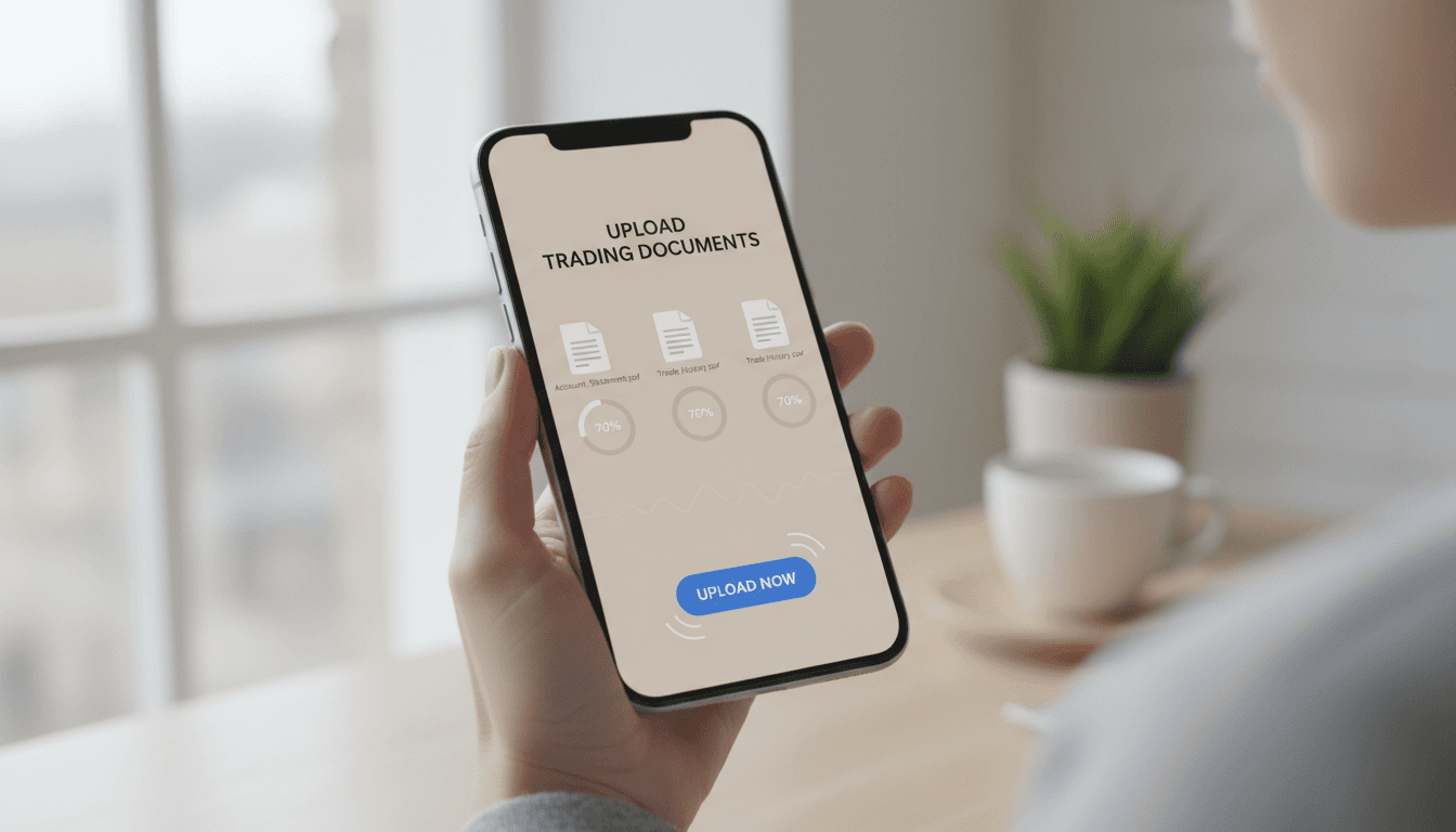Hands holding phone showing simple document upload interface